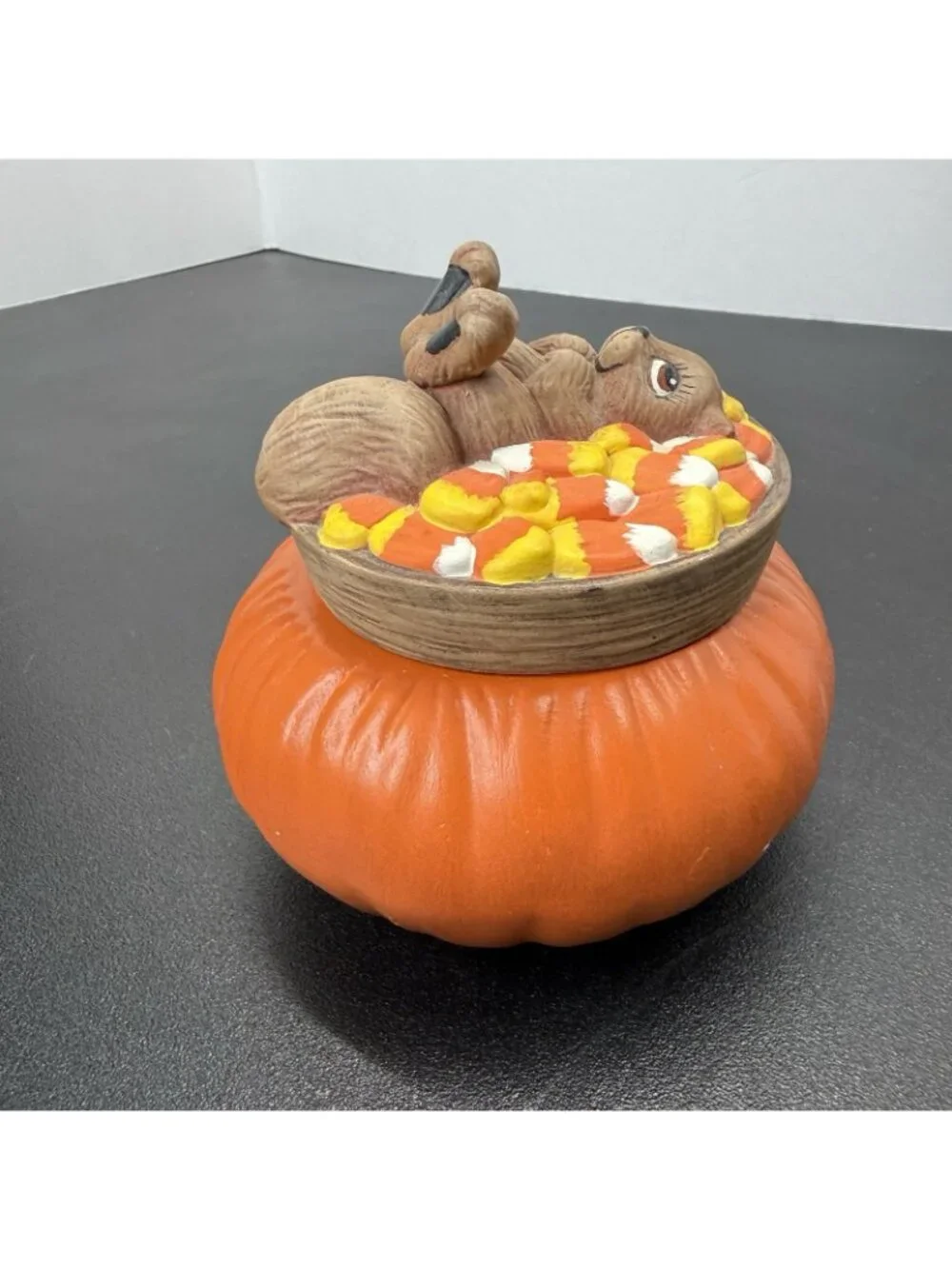 Vintage Dona's Mold Squirrel Candy Corn Trinket Box Candy Dish Halloween Decor